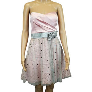 B Darlin Size 9/10 Pink and Green Strapless Knee Length Tule Formal Dress